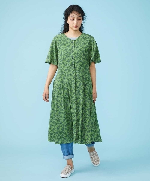 「Jocomomola」 半袖ワンピース 42 グリーン レディース_画像9