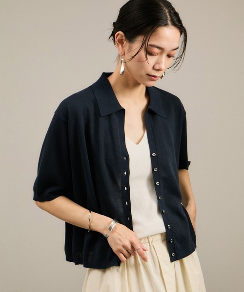【新品未使用】SALON adam et rope' カーディガン ネイビー SALON adam et rope' 「SALON rope'」 7分袖ニットカーディガン