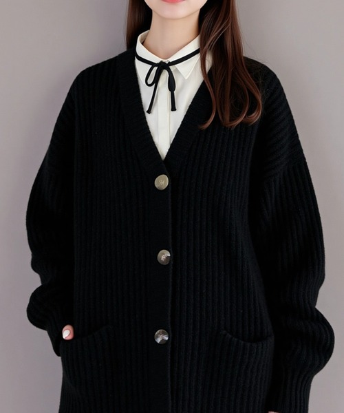 cammie カーディガン リブ畦編みニットカーディガン レディース