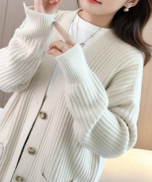 cammie カーディガン リブ畦編みニットカーディガン レディース