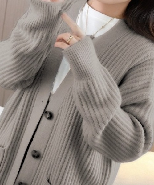 cammie カーディガン リブ畦編みニットカーディガン レディース
