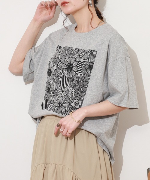 夏オススメ✨45R 花柄トップス　半袖　ティシャツ　コットン100 BARNDOOR（バーンドア） tシャツ 半袖 20/-天竺 お花プリント T 26SS
