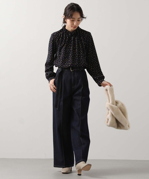 「Gready Brilliant」 長袖ブラウス 38 ネイビー レディース_画像6
