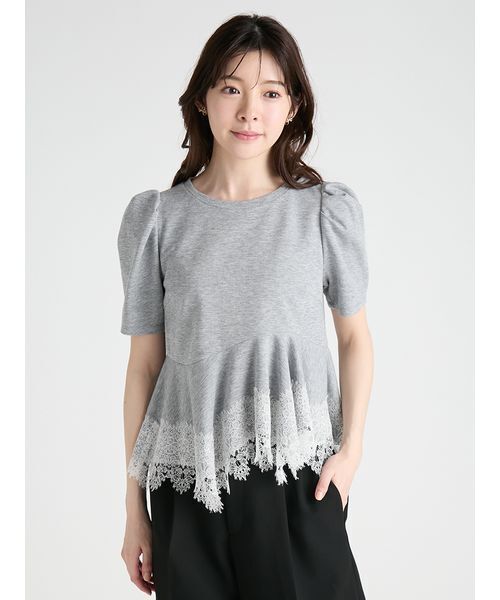 セルフォード　ホワイト Tシャツ トップスレース　半袖 CELFORD（セルフォード） tシャツ 半袖 レーストリムペプラム