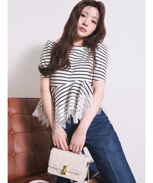 CELFORD（セルフォード） tシャツ 半袖 レーストリムペプラム