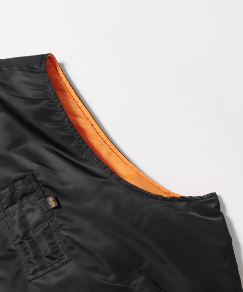 アルファ　黒のナイロンベスト オレンジ裏地 Alpha Industries ベスト ジレ ALPHA INDUSTRIES/アルファ