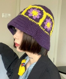 MIXDAVIT フラワーボアキャット帽 猫刺繍ボアバケットハット(帽子) | Jocomomola(ホコモモラ
