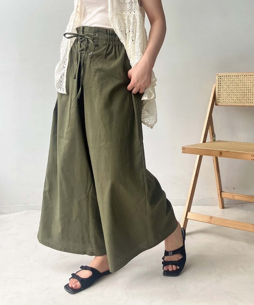 AS KNOW パンツ レースアップ ワイドパンツ レディース