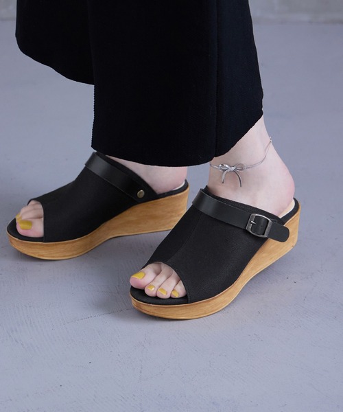未使用品サンダル akiriko 日本製 本革 ダブルベルト ウェッジソール オフィス