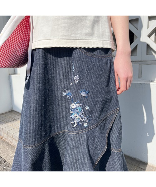 PINK HOUSE デニムスカート ワンダー・ザ・シー刺繍デニム