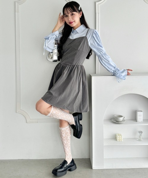 Loueme ワンピース ピンストライプフレアキャミワンピース