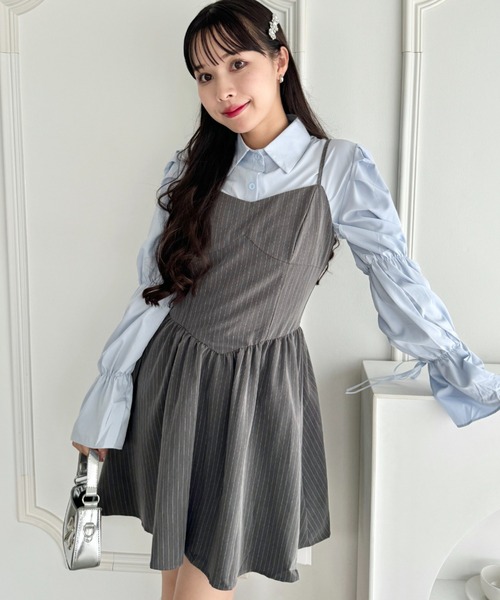 d.i.a. セクシー　ピンストライプ　キャミワンピース Eclat one】ピンストライプ フロントジップ キャミワンピース