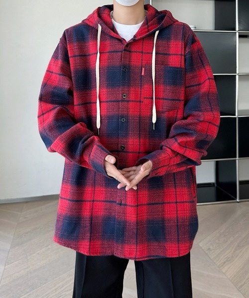 【VALMAN】 バルマン （M） チュニック ロングシャツ チェック柄 フード VALMAN】 バルマン （M） チュニック ロングシャツ チェック柄