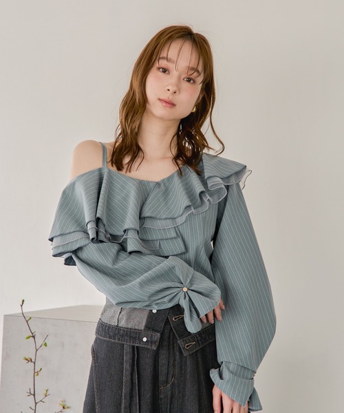 mideal ブラウス シャツ frill one shoulder tops / フリルワン