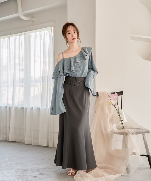 mideal ブラウス シャツ frill one shoulder tops / フリルワン