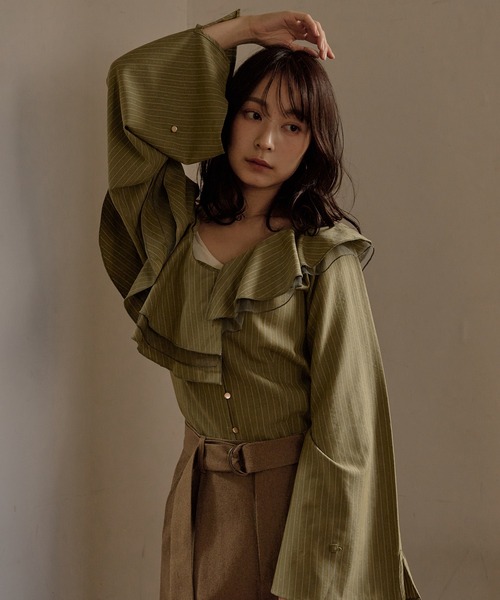 mideal（マイディール） ブラウス シャツ frill one shoulder tops 