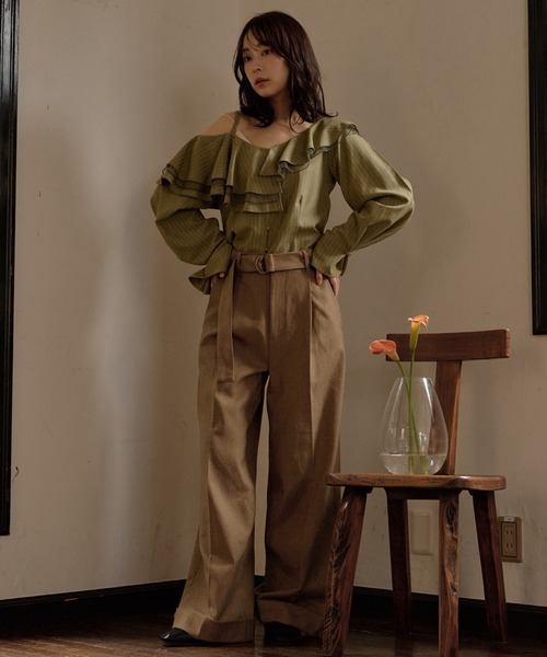 mideal（マイディール） ブラウス シャツ frill one shoulder tops