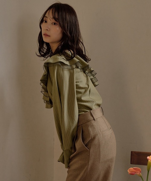 mideal ブラウス シャツ frill one shoulder tops / フリルワン