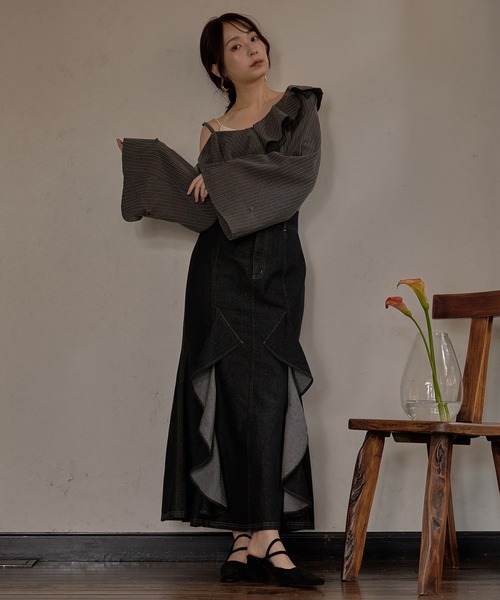 mideal（マイディール） ブラウス シャツ frill one shoulder tops 