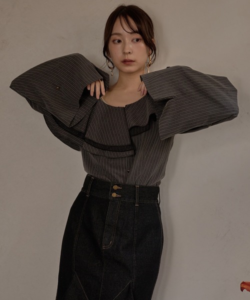 mideal（マイディール） ブラウス シャツ frill one shoulder tops
