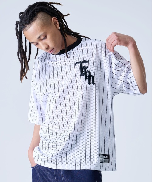 入手困難 即納 送料込 フブ FUBU Tシャツ ライン ストライプ FUBU tシャツ フブ ブランド ロゴ 刺繍 アメカジ メッシュ