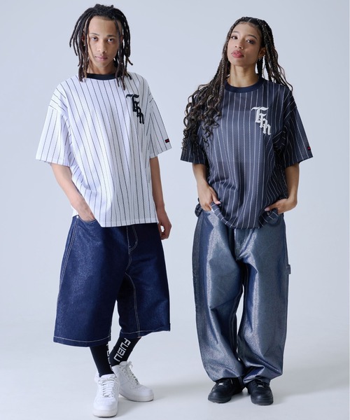 入手困難 即納 送料込 フブ FUBU Tシャツ ライン ストライプ FUBU tシャツ フブ ブランド ロゴ 刺繍 アメカジ メッシュ
