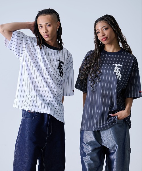 FUBU ネイビー ストライプ シャツ 3X 05 FUBU tシャツ フブ ブランド ロゴ 刺繍 アメカジ メッシュ