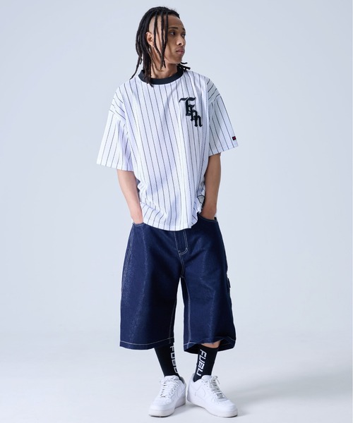 入手困難 即納 送料込 フブ FUBU Tシャツ ライン ストライプ FUBU tシャツ フブ ブランド ロゴ 刺繍 アメカジ メッシュ