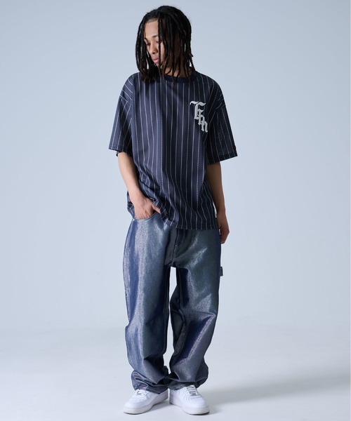 FUBU ネイビー ストライプ シャツ 3X 05 FUBU tシャツ フブ ブランド ロゴ 刺繍 アメカジ メッシュ