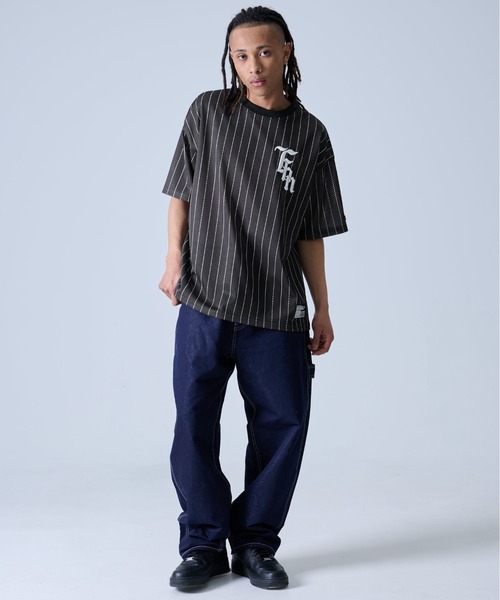 FUBU ネイビー ストライプ シャツ 3X 05 FUBU tシャツ フブ ブランド ロゴ 刺繍 アメカジ メッシュ
