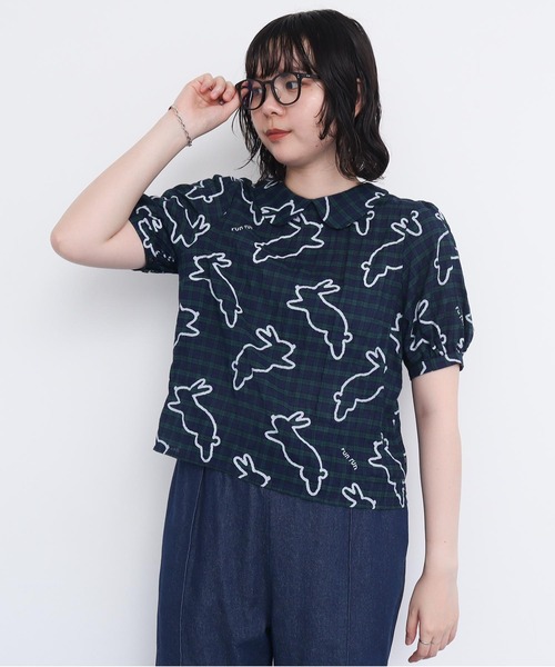 ブラウス シャツ run rabbit 丸襟ブラウス レディース I am in fact ブラウス シャツ run rabbit 丸襟ブラウス
