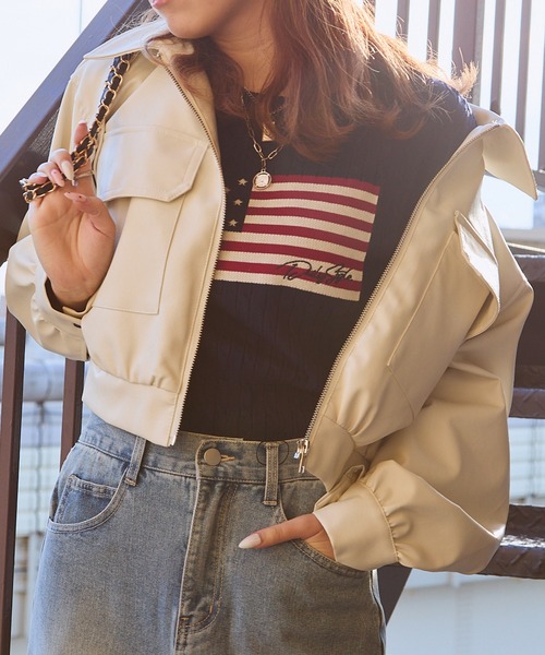 Shoowtime ブルゾン アウター Synthetic leather short blouson