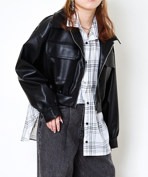 セール】Synthetic leather short blouson / 合成皮革ショート丈