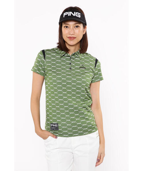 ポロシャツ ポロ 「PING APPAREL」六角形ジャガード半袖ポロシャツ 「GOLD」 (LADIES) レディース
