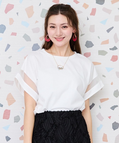 tシャツ 「FONT LAB」プレーティング天竺×チュールコンビTシャツ レディース