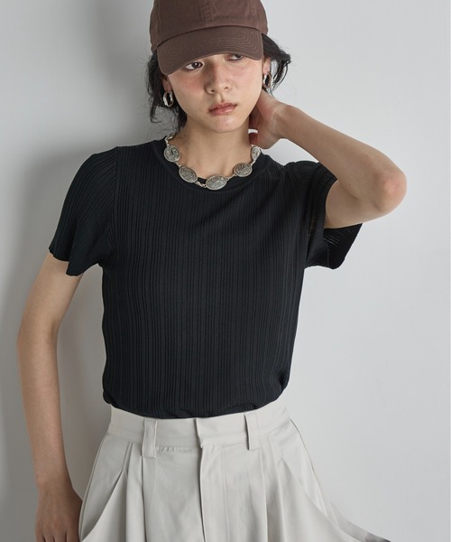 THE Yon ニット セーター ランダムリブハーフスリーブニット