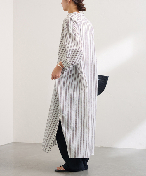 FRAMEWORK 長袖ワンピース FRAMeWORK ワンピース STRIPEオーバーシャツDRESS : ZOZOTOWN