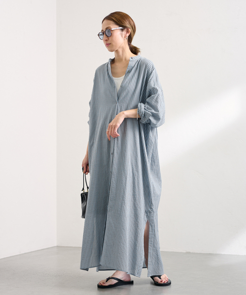 FRAMEWORK 長袖ワンピース FRAMeWORK ワンピース STRIPEオーバーシャツDRESS : ZOZOTOWN