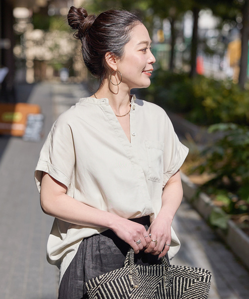 【美品/人気商品】CASTELBAJAC×BETTYPOP　半袖ローネックシャツ B.C STOCK ブラウス シャツ 「追加5」手洗い可 / セルロース