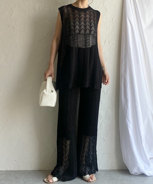 She's Closet セットアップ クロシェ編みトップス＆パンツ