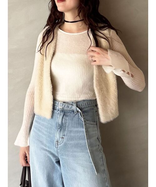 ベスト ジレ ミニシャギーニットベスト レディース