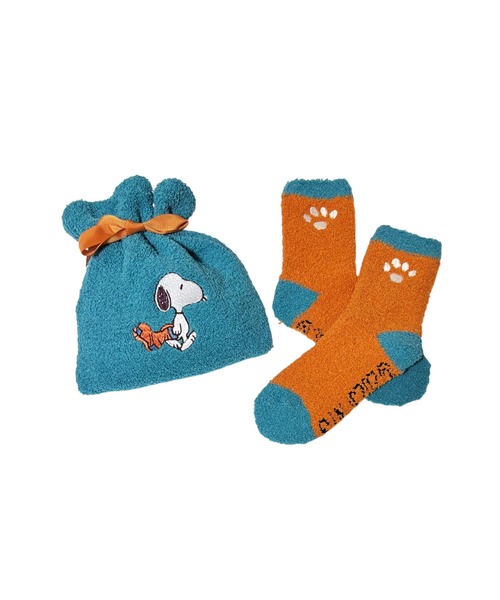 PEANUTS 靴下 「 」 スヌーピー もこもこ靴下 in 巾着 25W11