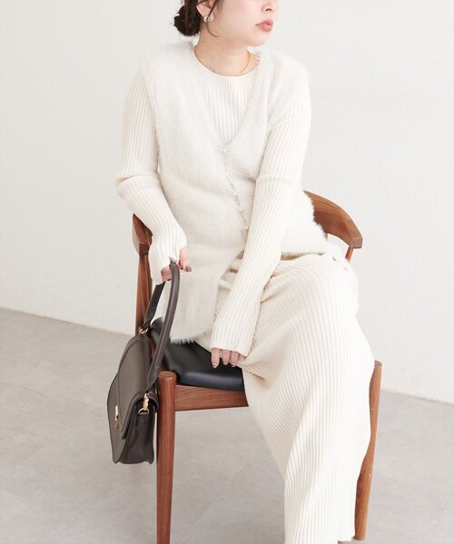natural couture ワンピース 「osono」ラメフェザーニットベスト×リブ