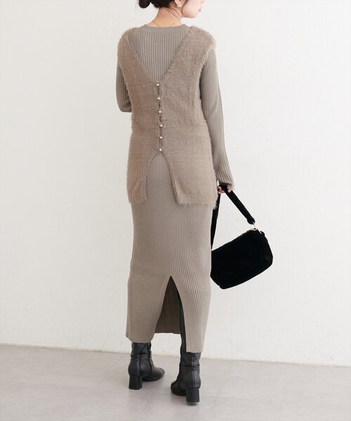 natural couture ワンピース 「osono」ラメフェザーニットベスト×リブ