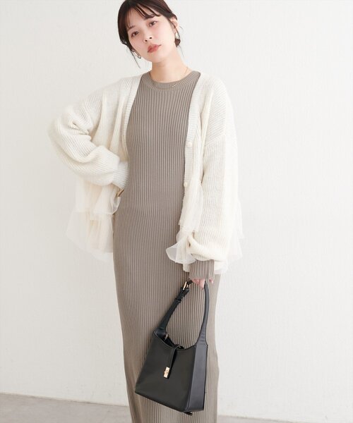 natural couture ワンピース 「osono」ラメフェザーニットベスト×リブ