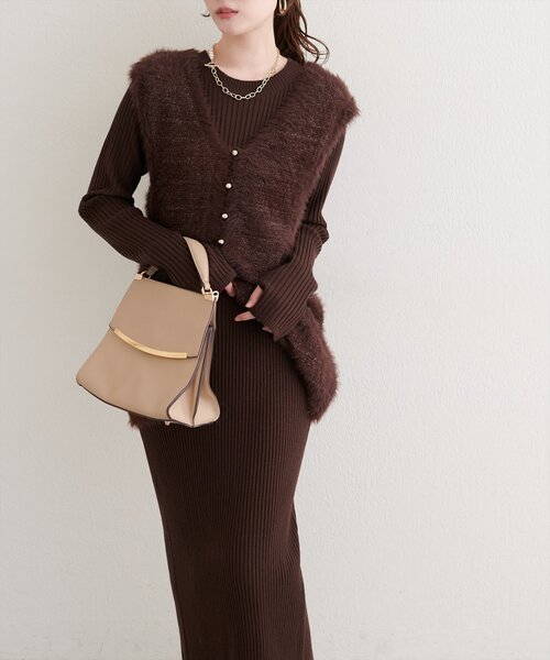 natural couture ワンピース 「osono」ラメフェザーニットベスト×リブ