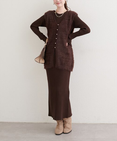natural couture ワンピース 「osono」ラメフェザーニットベスト×リブ