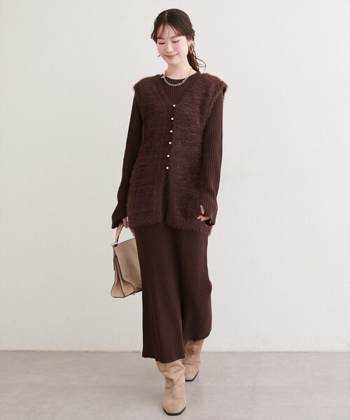 natural couture ワンピース 「osono」ラメフェザーニットベスト×リブ
