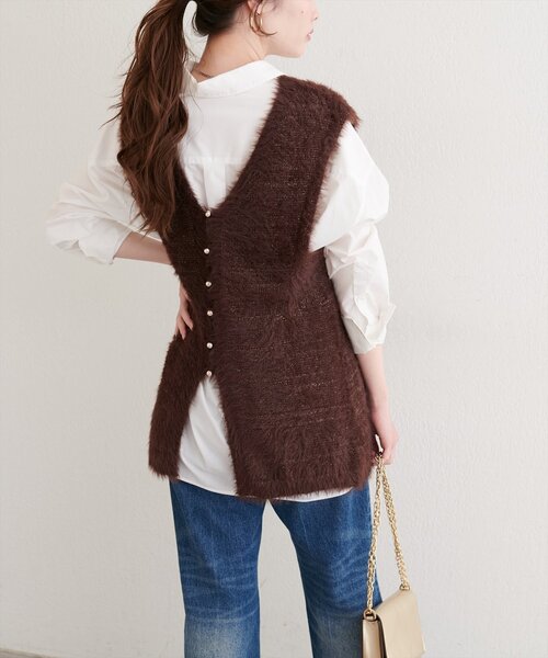 natural couture ワンピース 「osono」ラメフェザーニットベスト×リブ