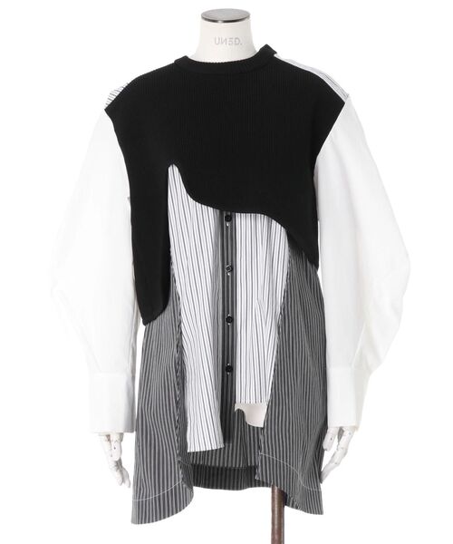 UN3D.（アンスリード） ブラウス シャツ CURVE KNIT DOCKING SH